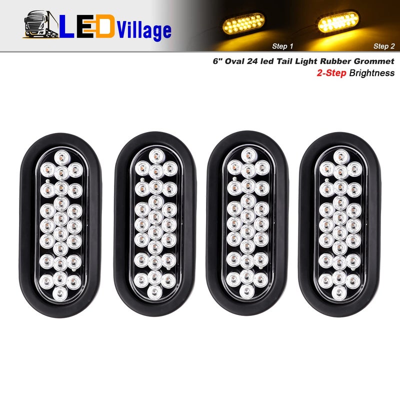 Ledvillage أضواء علامة الذيل البيضاوية الواضحة LEDvillage 6 بوصة مع عدسة شفافة برتقالية 24 LED لإشارة الانعطاف وموقف السيارات للشاحنة والمقطورة وRV مع غطاء ومقبس مصدود 12V DC (4 قطع) - Image 2